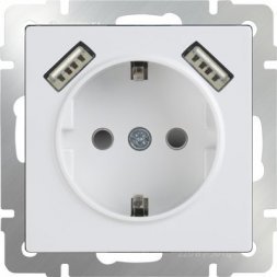 Розетка с заземлением, шторками и USBх2 (белая) W1171501 Werkel